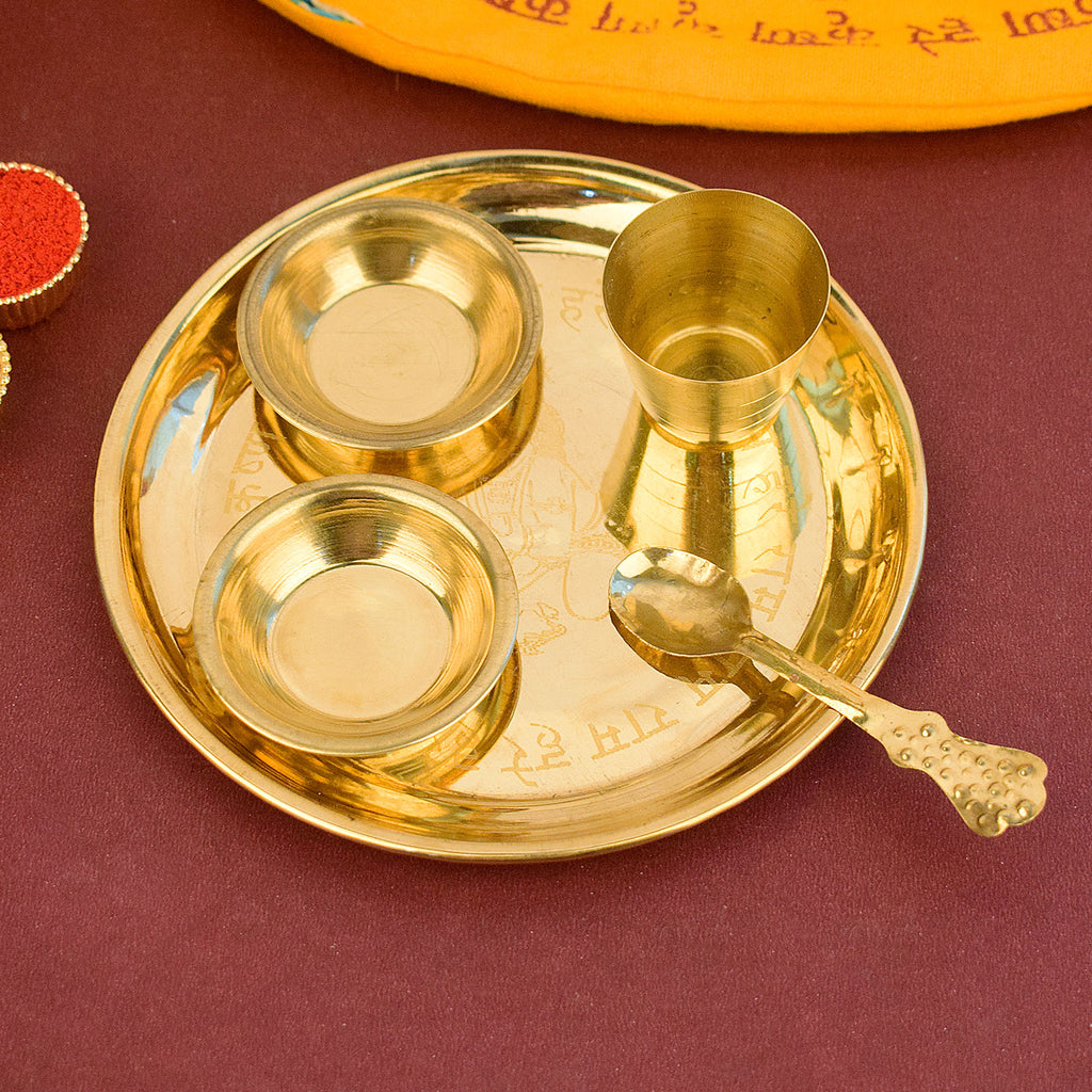 Ladoo Gopal Bhog Thali Set – Large Size Kanha Printed – Traditional Aarti Plate for Home, Temple, and Festive Rituals | Satvikstore.in