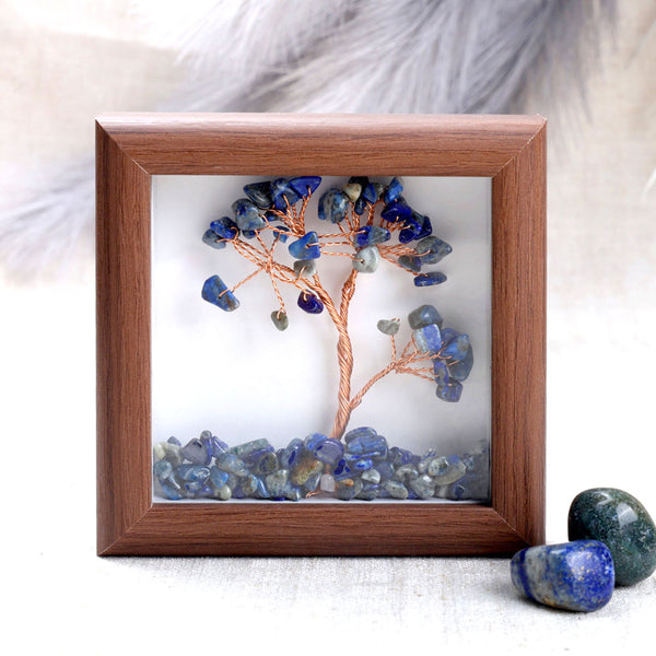 Lapis Lazuli Tree with Frame Decorative Spiritual Piece
