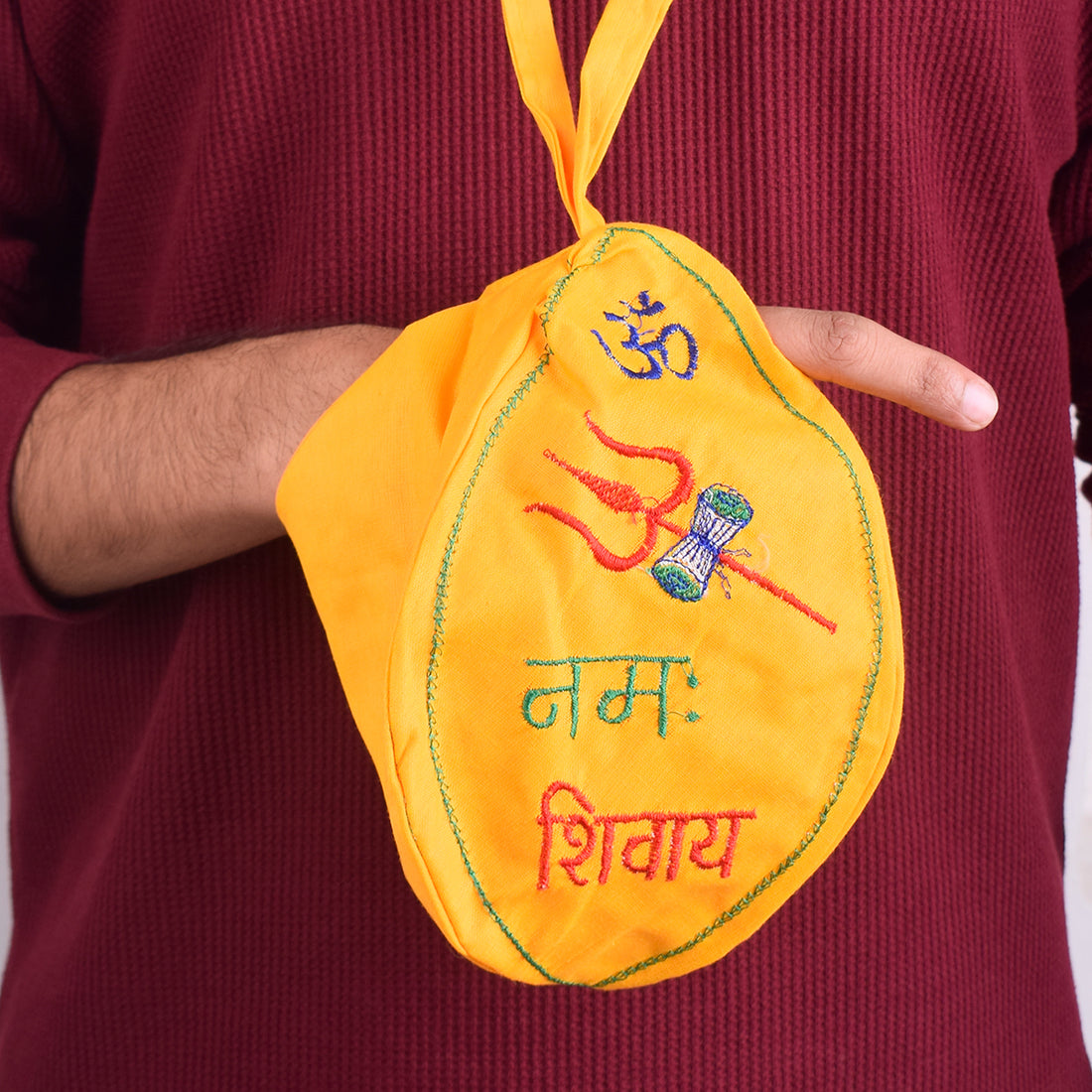 100% Cotton Om Namah Shivaya Printed Jap Mala Jholi Bag (Color yellow)