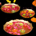 Metal Lotus Shape Urli for Decor with Floating Diya (Pack of 3) – Elegant lotus-shaped metal urli set with floating diyas, perfect for home, office, or festive décor. India’s Largest Pooja Accessories Brand – www.satvikstore.in