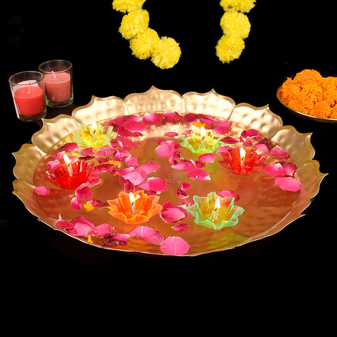Metal Lotus Shape Urli for Decor With Floating Diya