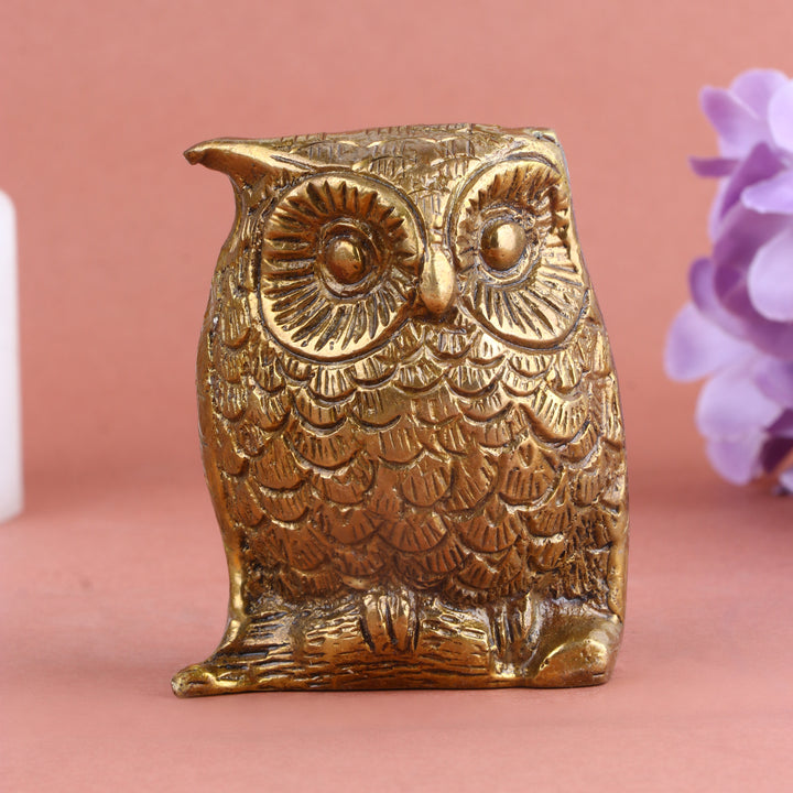 Mini Brass Engraved Owl Ullu Lakshmi Vaahan Statue Medium for Home Temple and Puja. India’s Largest Pooja Accessories Brand – www.satvikstore.in
