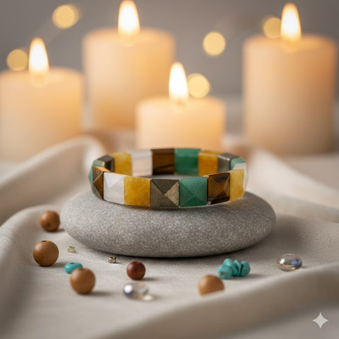 Money magnet flat rectangular bead healing stone bracelet with pyrite aventurine citrine crystals. India’s Largest Pooja Accessories Brand - www.satvikstore.in