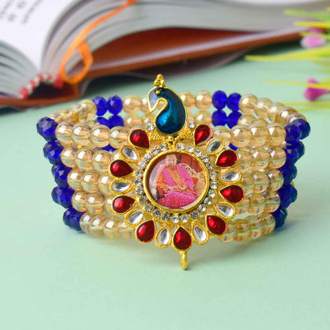 Multilayered Guruji Swaroop Bracelet made with golden and assorted colored beads – perfect for pooja, daily wear, and gifting. India’s Largest Pooja Accessories Brand – satvikstore.in