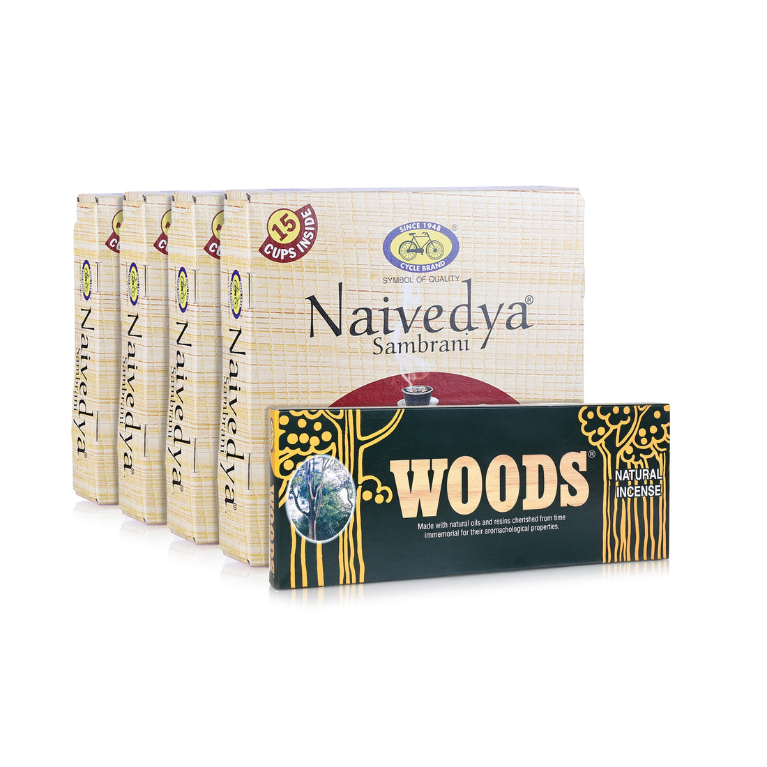 Combo Of Naivedya Sambrani Cups And Woods Incense Sticks