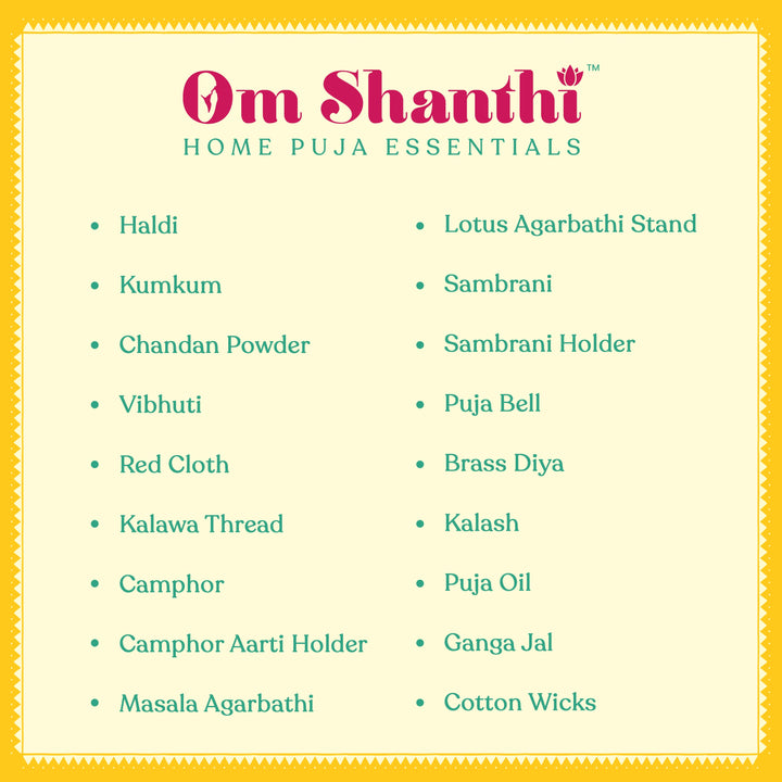 Om Shanthi home puja essentials gift box with devotional products