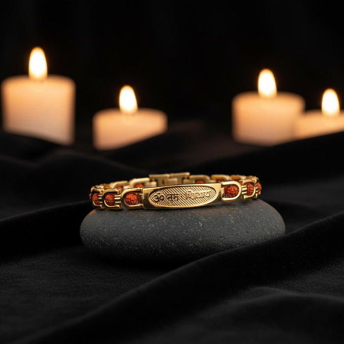 Certified Om Namah Shivay gold plated bracelet with premium IGP coating – adjustable spiritual bracelet dedicated to Lord Shiva. India’s Largest Pooja Accessories Brand - www.satvikstore.in