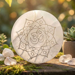Om engraved salenite plate for crystal cleansing and spiritual energy. India’s Largest Puja Accessories Brand- www.satvikstore.in