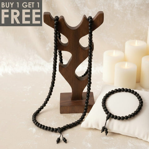 Original Karungali Mala 8mm 108+1 beads with Sumeru bead govt lab certified natural wood mala. India’s Premium Jap Mala Store - www.satvikstore.in
