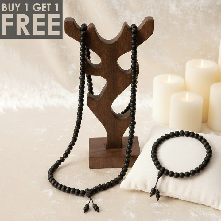 Original Karungali Mala 8mm 108+1 beads with Sumeru bead govt lab certified natural wood mala. India’s Premium Jap Mala Store - www.satvikstore.in
