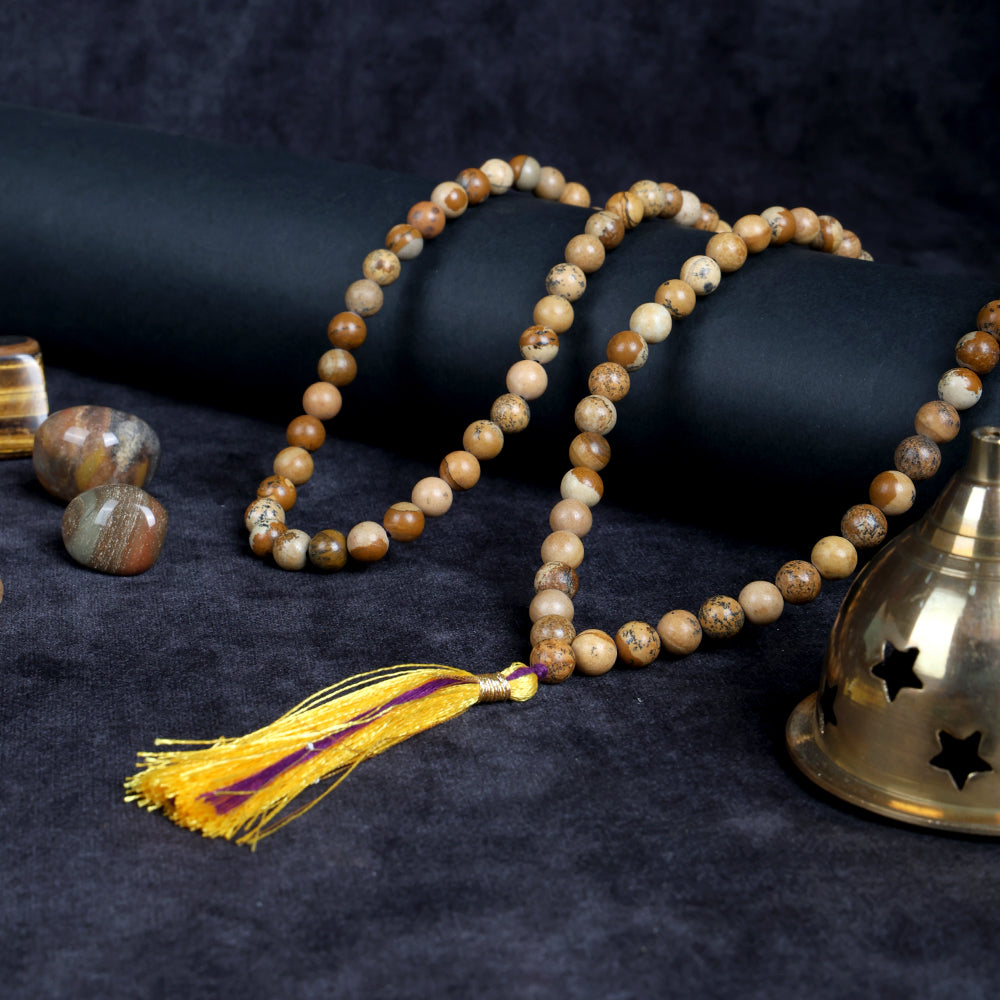 Picture Jasper Hakik Mala 108 Beads for Harmony, Grounding and Spiritual Connection. India’s Largest Pooja Accessories Brand – www.satvikstore.in