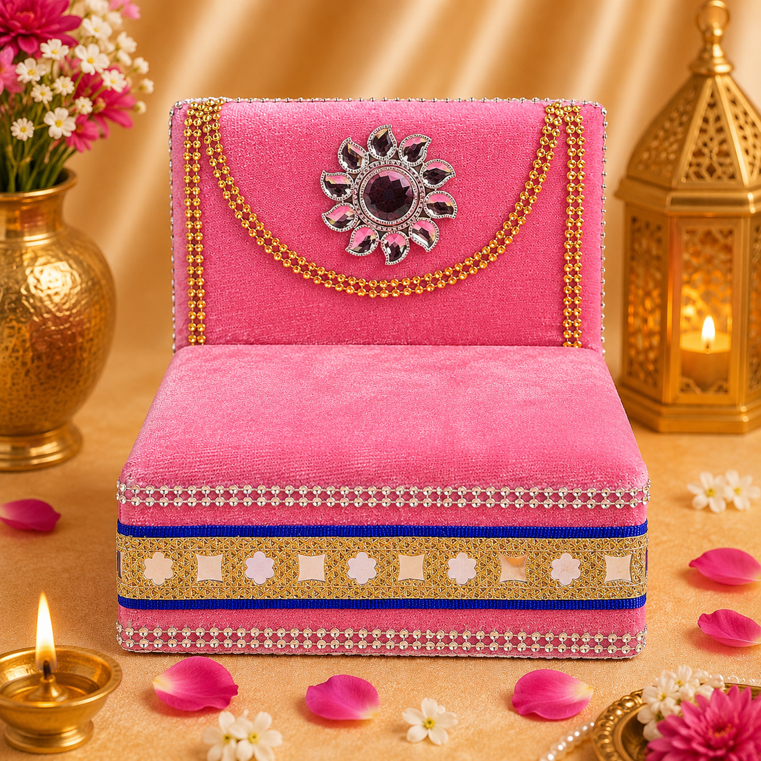Divine Embrace: Laddu Gopal's Enchanting Velvet Sleeping Bed Small