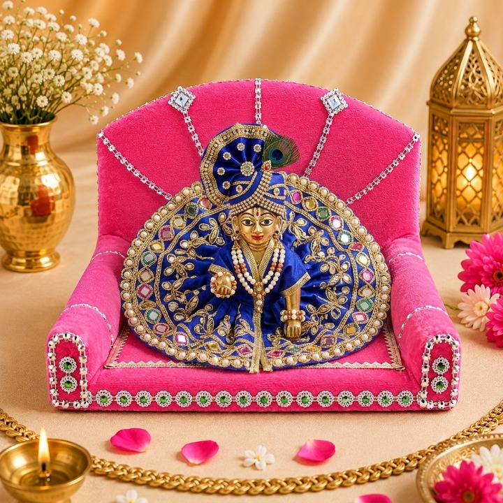 Laddu Gopal's Velvet Charisma: A Sacred Singhasan - Large