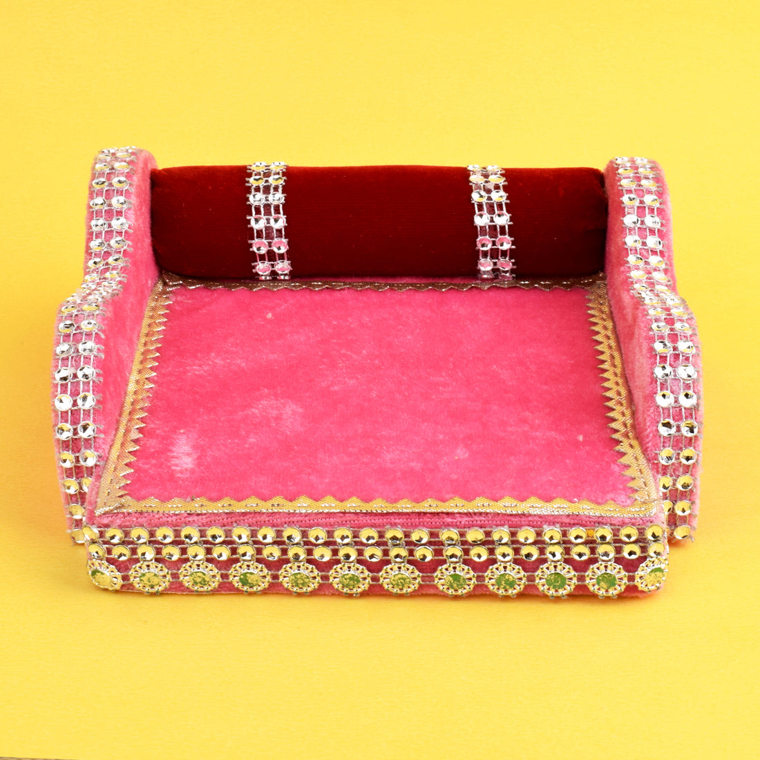 Pink Royal Velvet Bed | India’s Largest Pooja Accessories Brand – www.satvikstore.in
