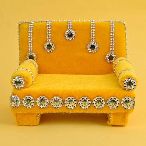 Pretty Yellow Laddu Gopal's Divine Velvet Singhasan