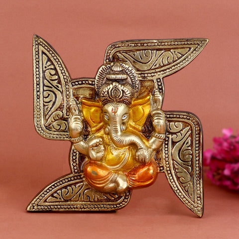 6.9 Inch Pure Brass Ganesh Wall Hanging – Exquisite Decorative Ganesha Face with Intricate Carving for Home and Temple Decor. No.1 Brass Idol Store www.satvikstore.in 