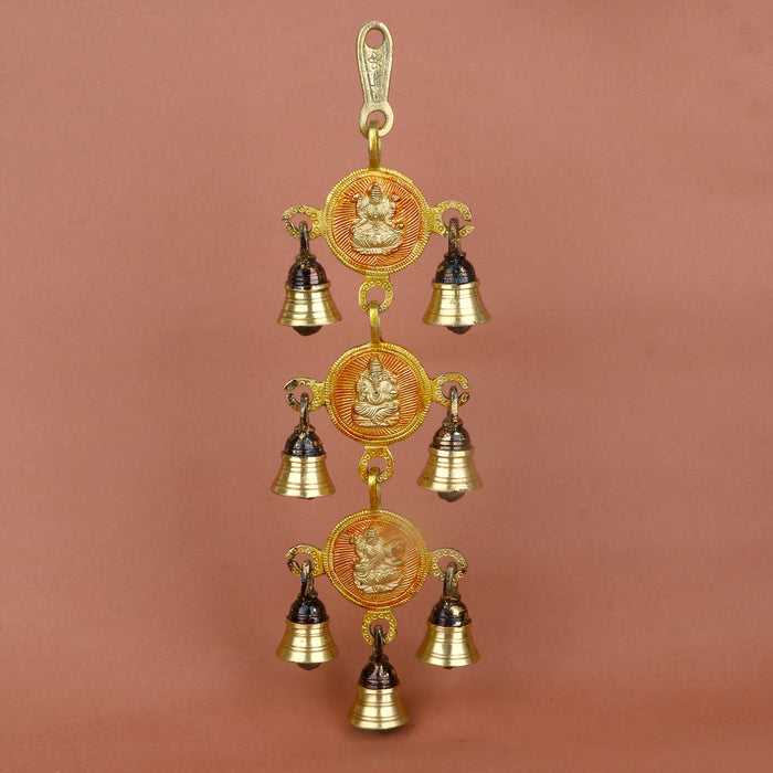 12.5 Inch Pure Brass Laxmi Ganesh Saraswati Wall Hanging with intricate design, symbolizing wisdom, wealth, and success – ideal for home entrance, temple décor, and festive gifting   No.1 Brass Idol Store www.satvikstore.in 