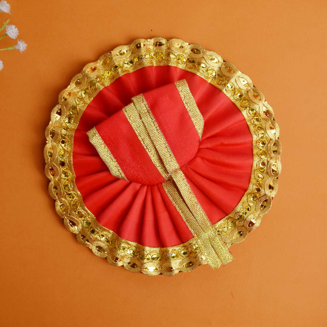 Red Dress with Golden Sequined Border | India’s Largest Pooja Accessories Brand – www.satvikstore.in