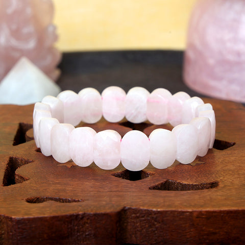 Rose quartz flat-beaded healing stone bracelet with soft pink 8mm beads. India’s Largest Pooja Accessories Brand - www.satvikstore.in
