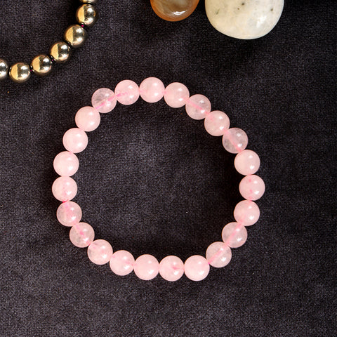 Rose quartz and golden pyrite healing stone bracelet with pink and metallic gold 8mm beads. India’s Largest Pooja Accessories Brand - www.satvikstore.in