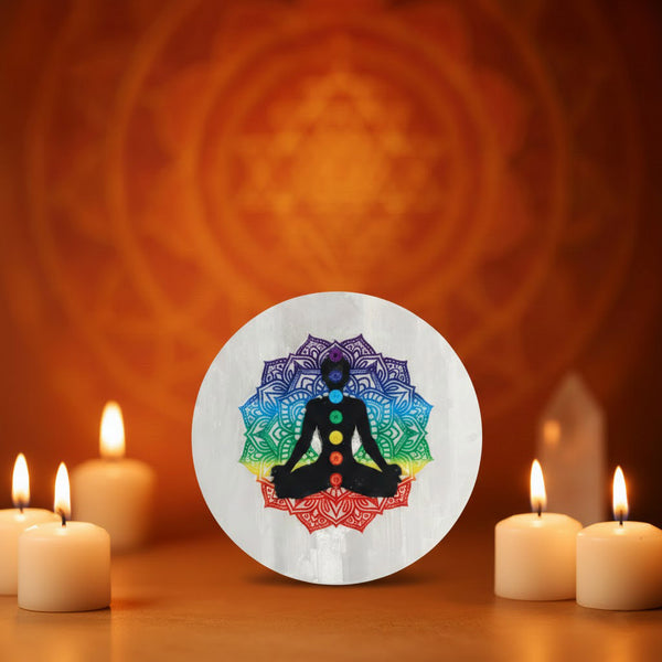 Round 7 Chakra Selenite Charging Plate Spiritual Healing Tool