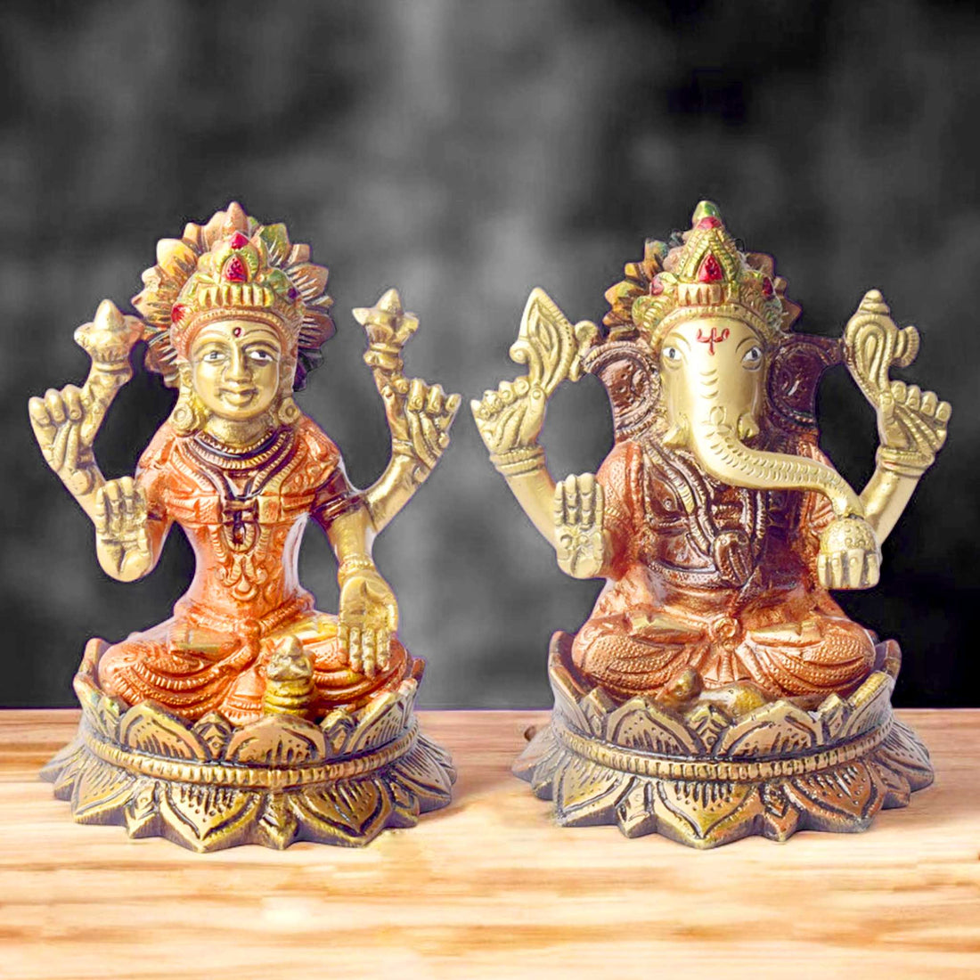 4.9 Inch Brass Lakshmi Ganesha Idol –  for Blessings