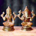 4.3 Inch Sacred Handcrafted Brass Lakshmi Ganesha Idol