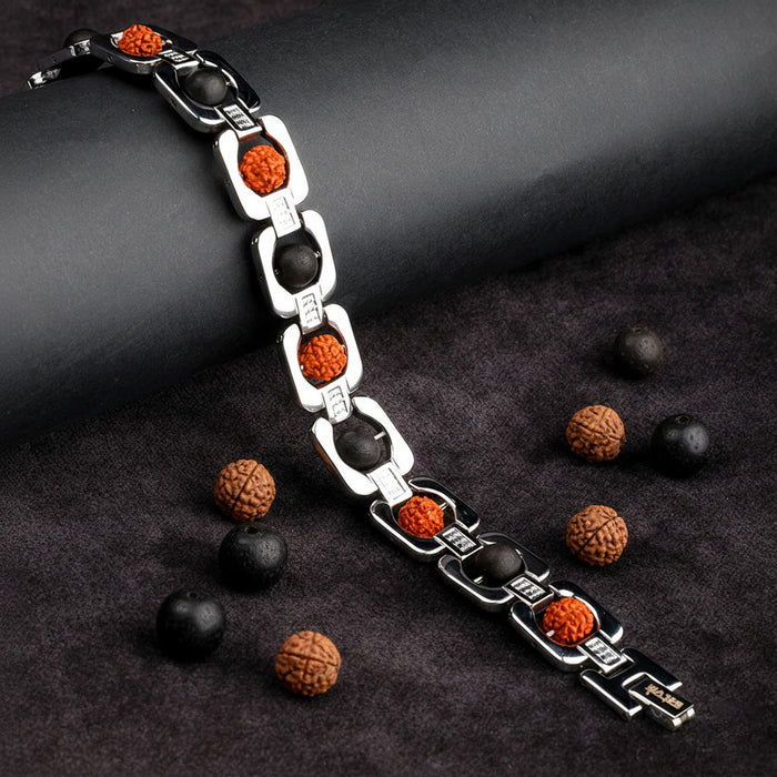 Silver Plated Rudraksha and Karungali Bracelet Unisex Spiritual Jewelry for Positive Energy and Protection India’s Largest Puja Accessories Brand- www.satvikstore.in