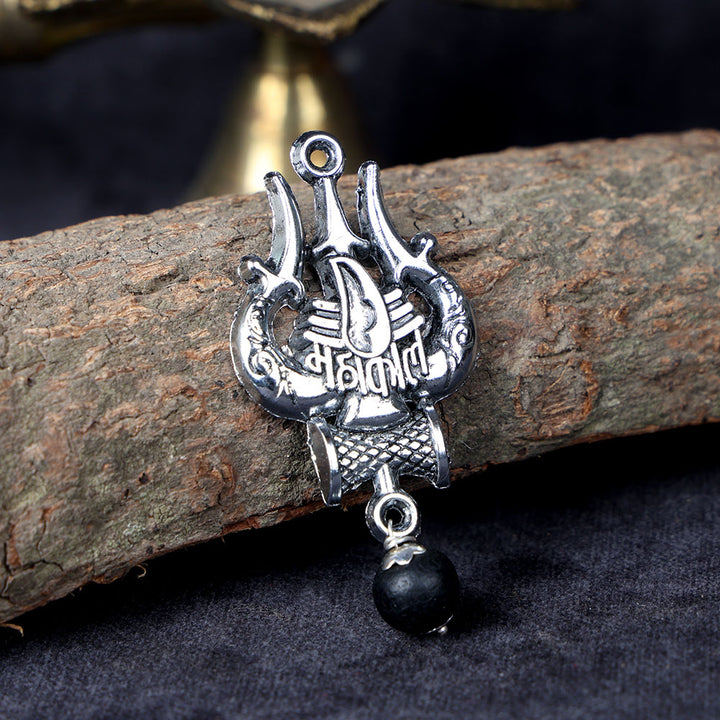 Silver Plated Trishul Pendant with Mahakal Engraving and Karungali Bead for Spiritual Protection and Positive Energy. India’s Largest Pooja Accessories Brand – www.satvikstore.in
