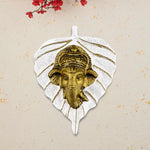 1 Pc Lord Ganesh Face on Leaf Patta Wall Hanging Green
