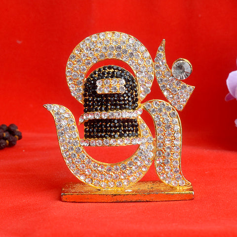 Stone Om with Shivling idol, featuring the sacred symbol of Om alongside a finely carved Shivling for spiritual worship and meditation. India’s Largest Pooja Accessories Brand – www.satvikstore.in 