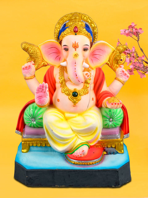 22-inch Sumukha eco-friendly Ganesha idol handcrafted from natural clay, seated in a majestic pose with traditional adornments, perfect for Ganesh Chaturthi 2025.India’s Largest Pooja Accessories Brand – www.satvikstore.in

