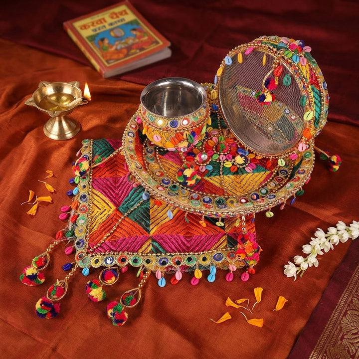 Thread Work Karwa Chauth Thali Set | India’s Largest Pooja Accessories Brand – www.satvikstore.in