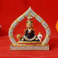 Beautifully decorated metal Tirupati Balaji face idol adorned with colorful stones and intricate detailing, perfect for home or car dashboard decor. India’s Largest Pooja Accessories Brand – www.satvikstore.in 