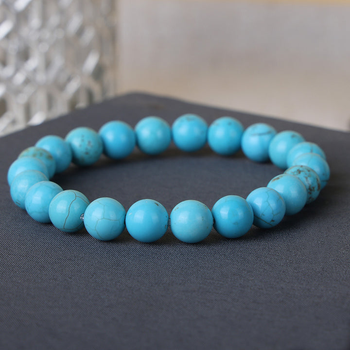 Turquoise Firoza healing stone bracelet with natural 8mm blue beads. India’s Largest Pooja Accessories Brand - www.satvikstore.in