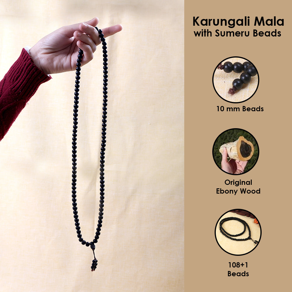Karungali Mala 10mm with Sumeru Bead Spiritual Protection Govt Certified