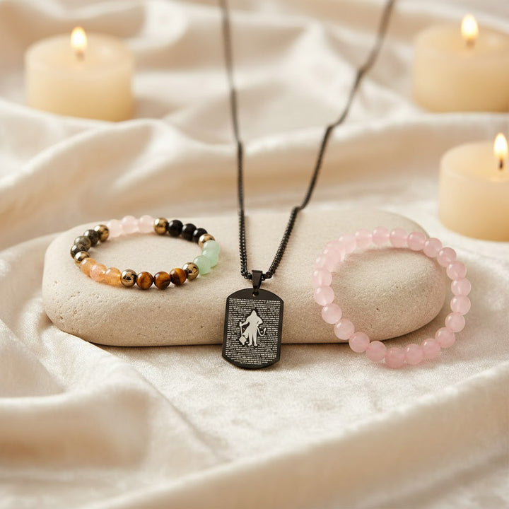 dhan yog bracelet rose quartz bracelet hanuman chalisa pendant wealth love protection combo. India’s Largest Puja Accessories Brand- www.satvikstore.in