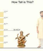36 Inch Premium Goddess Saraswati Brass Idol – Antique Gold Finish