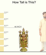 Handcrafted large brass standing statue of Lord Venkateswara (Balaji) with Shanku and Chakra, glossy finish, weight 45000 grams (45 kg), height 118 cm (approximately 46.46 inches), length 49 cm (approximately 19.29 inches). Best for VIP Gift, best for big premium gift, best for your temple. India's Large Puja Accessories Brand - Satvikstore.in