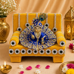 Pretty Yellow Laddu Gopal's Divine Velvet Singhasan