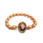 Orange Round Pearl Bracelet with Jai Guruji Swaroop