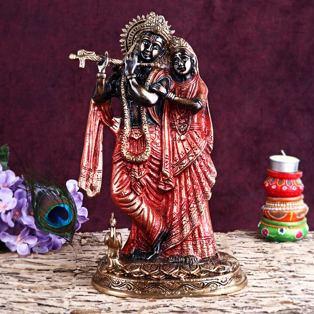 11.2 Inch Elegant Black Brass Radha Krishna Statue