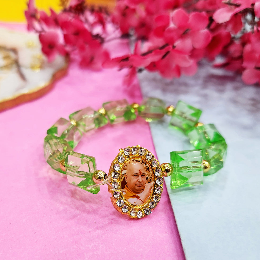 Parrot Green Beaded Guru Ji Maharaj Handmade Bracelets for Men and Women
