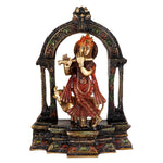 10.5 Inch Brass Krishna With Cow And Flute Idol