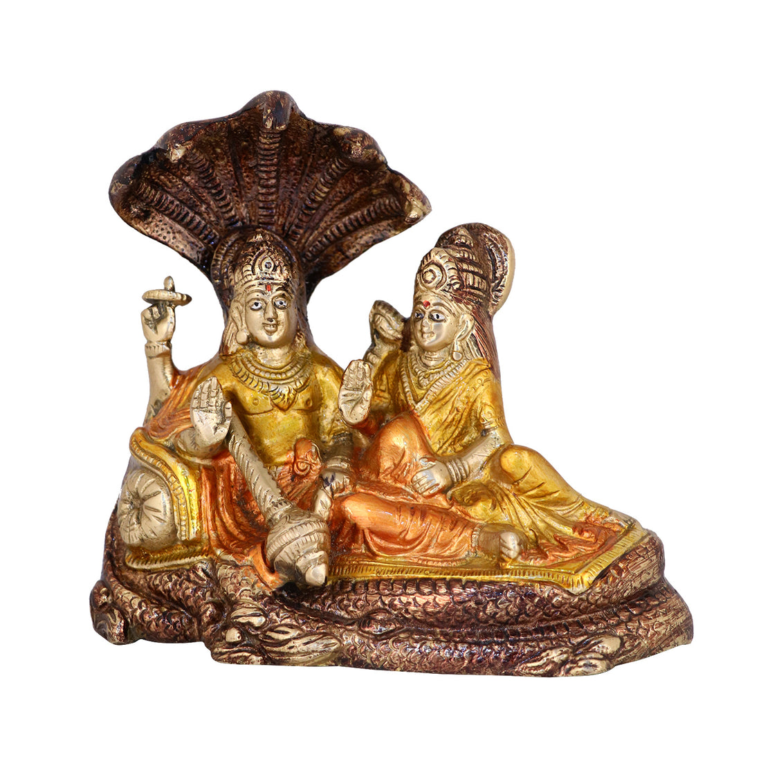 6.4 Inch Brass Colorful Vishnu Laxmi Idol