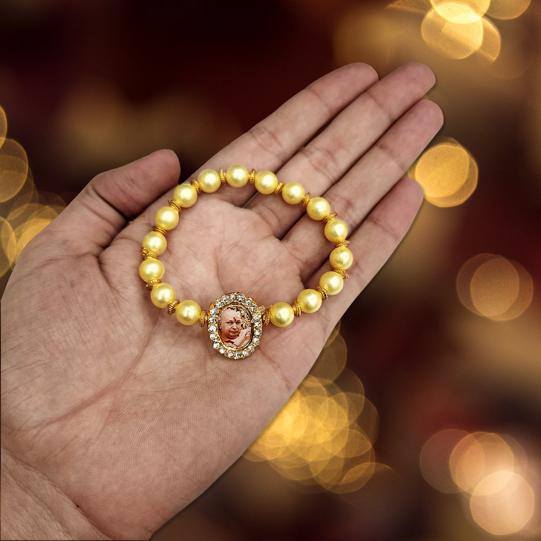 Yellow Beaded Guru Ji Maharaj Handmade Bracelets for Men and Women