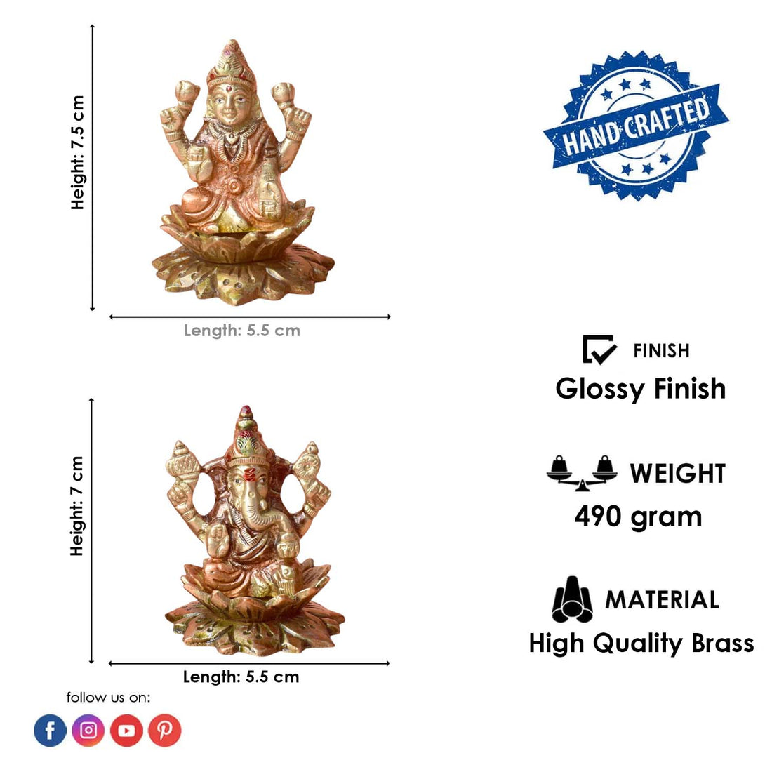 2.8 Inch Exquisite Handcrafted Brass Lakshmi Ganesha Idol