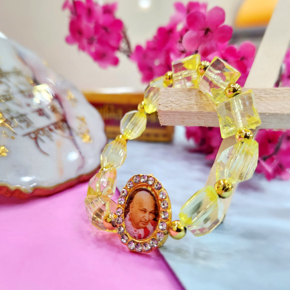Yellow Beaded Guru Ji Maharaj Handmade Bracelets for Men and Women