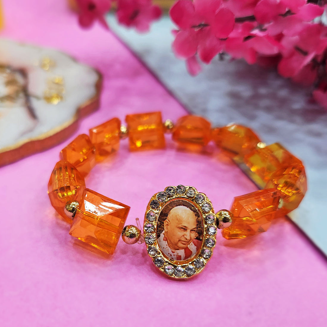 Orange Beaded Guru Ji Maharaj Handmade Bracelets for Men and Women