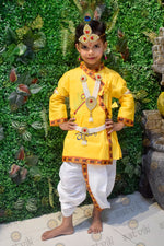 Krishna costume for kids with simple cotton yellow kurti and white dhoti – India’s Largest Pooja Accessories Brand satvikstore.in